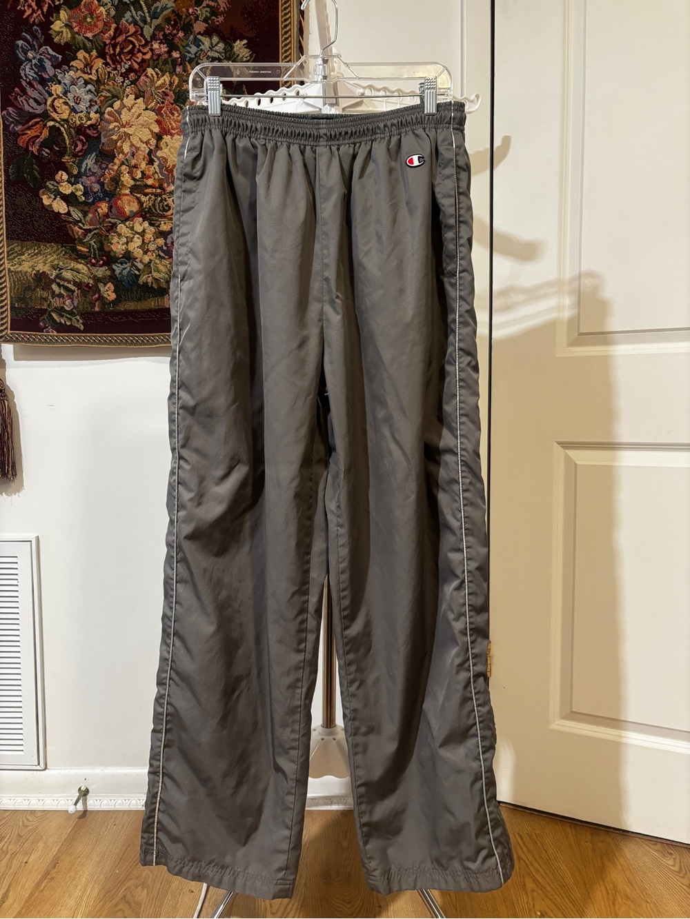 Champion Gray Track Pants XL Lined Ankle Zip Piped Retro Windbreaker